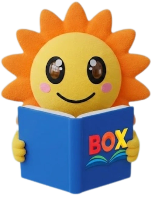 Mascote da Box Livros lendo um livro